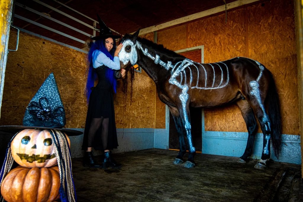 horse painted like a skeleton