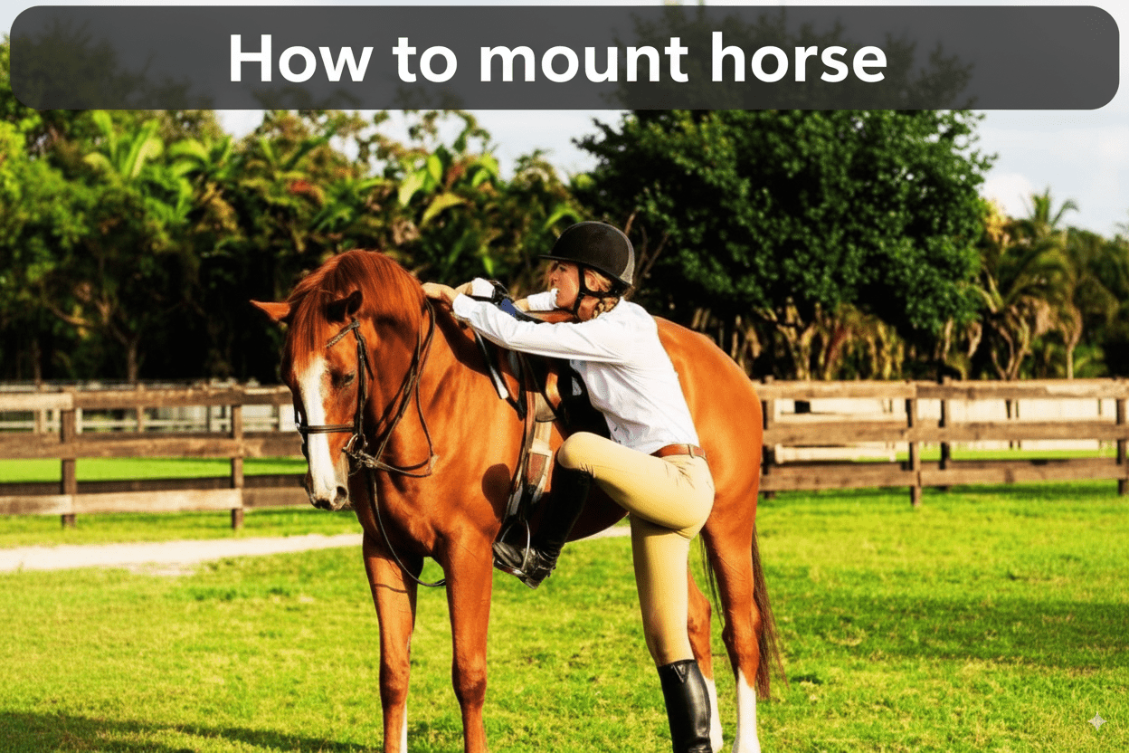woman mounting horse